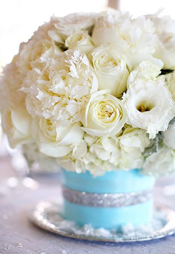 Silver and Tiffany Blue Centerpiece