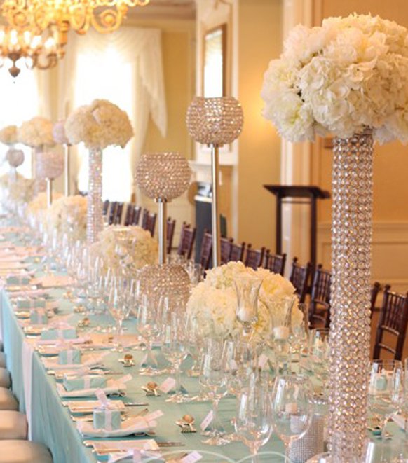 Silver and Tiffany Blue reception decorations