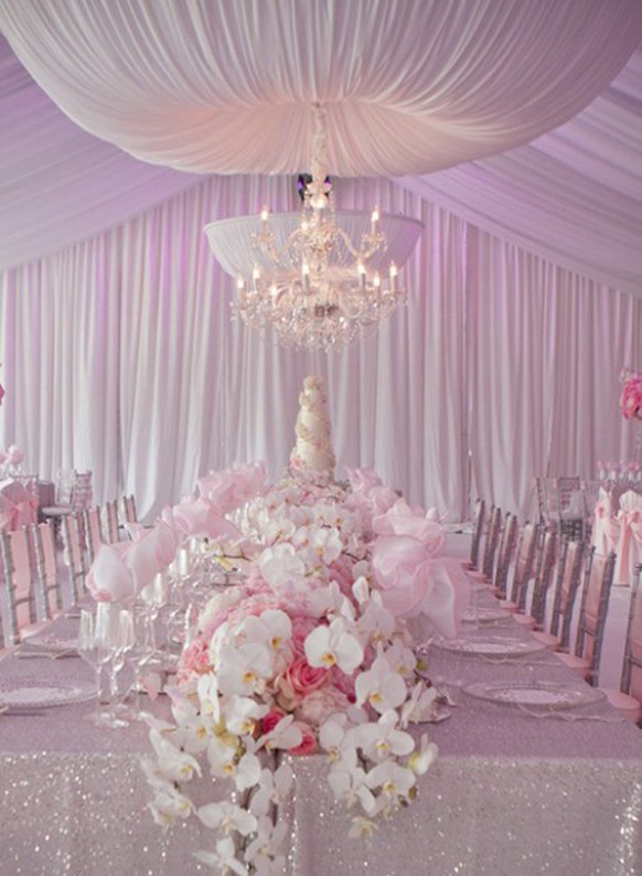 Silver and light pink reception decorations