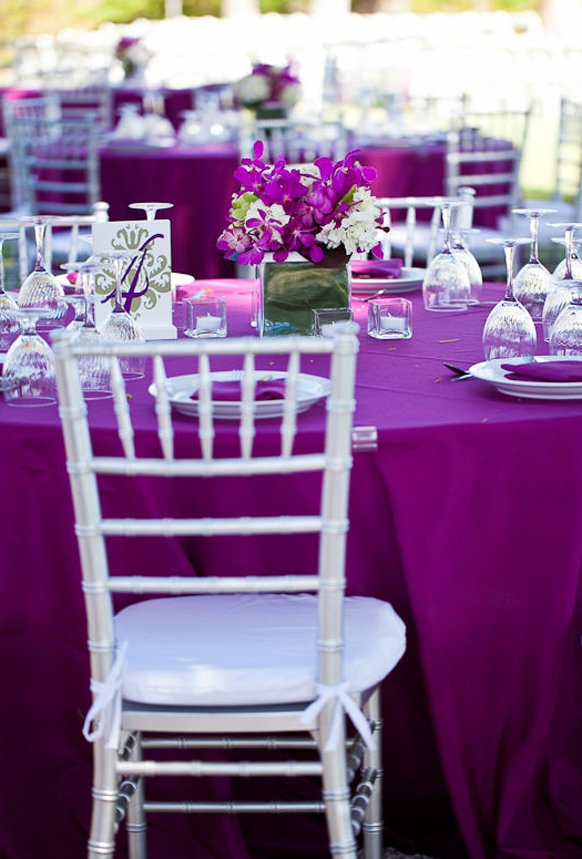 Silver and purple wedding reception decorations