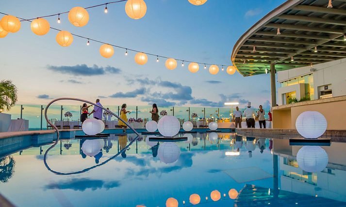 Cancun Beach Palace Weddings_ Sky Terrace Reception Lighting Decorations_by Weddings Romantique
