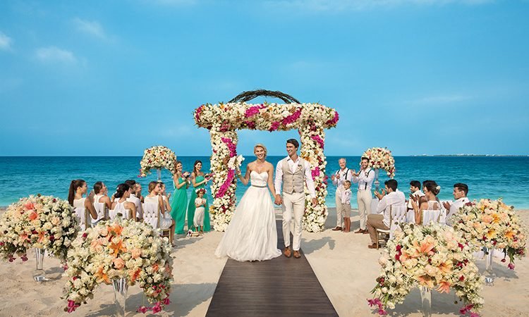 Dreams Playa Mujeres Wedding Resort Venue__Luxury Beach Ceremony Flowers Decorations