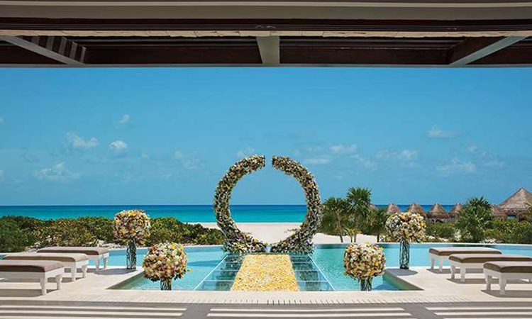 Dreams Playa Mujeres Wedding Resort Venue__Presidental Suite Ocean Front Circle Arch Decorations