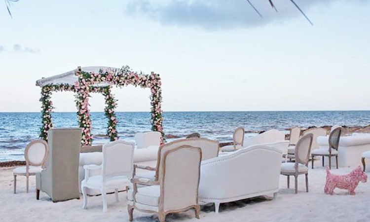 Dreams Riviera Cancun Weddings_ Unique Lounge Chairs Beach Ceremony location Decorations